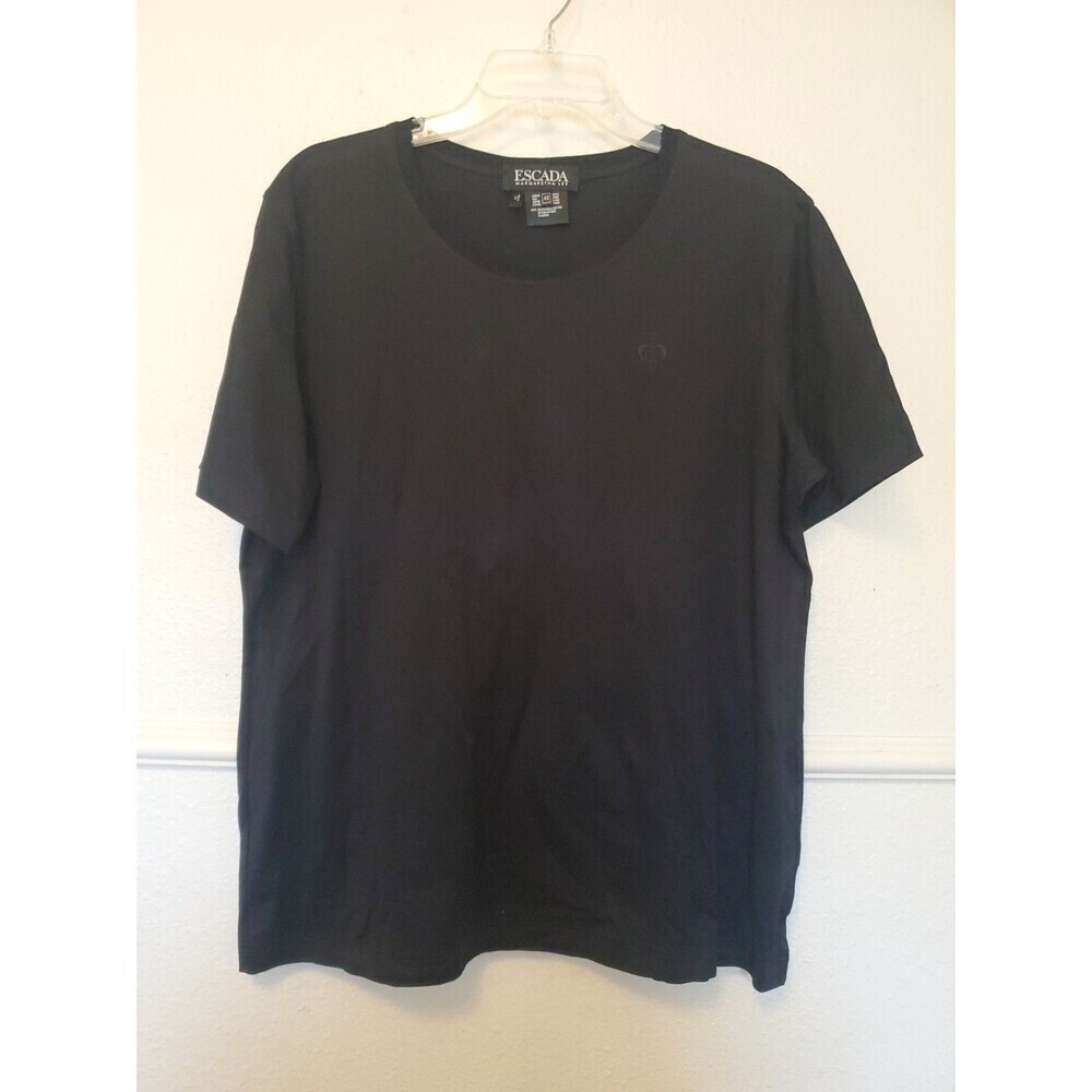 Escada T Shirt 42 Black Womens Margaretha Ley‎ Italy Vtg Embroidered Logo NWOT